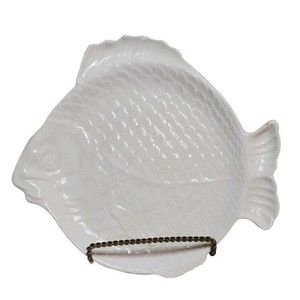 Vtg Fish Serving Plate White Glazed Porcelain Platter Holland Mold Replace